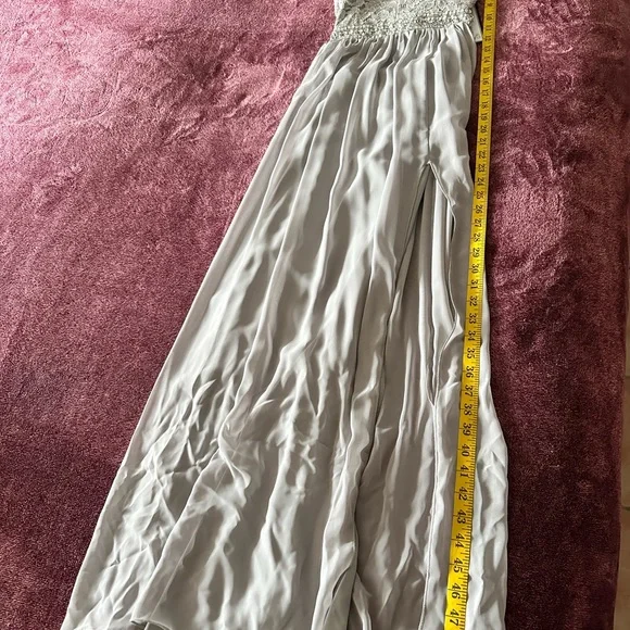 NWT Macy’s Emerald Sundae Gray maxi dress size Small, V neckline, front slit - Picture 12 of 15